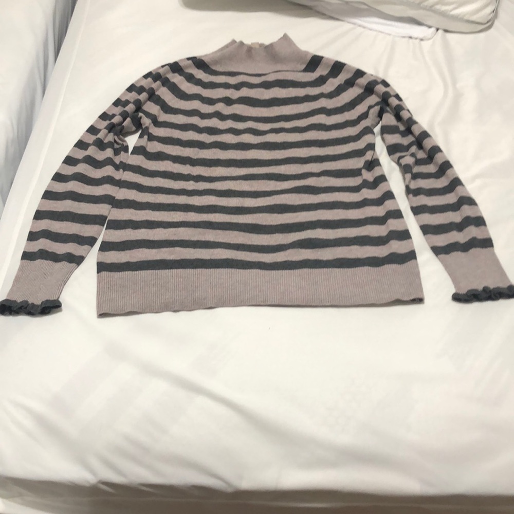 Loft mock neck grey striped sweater